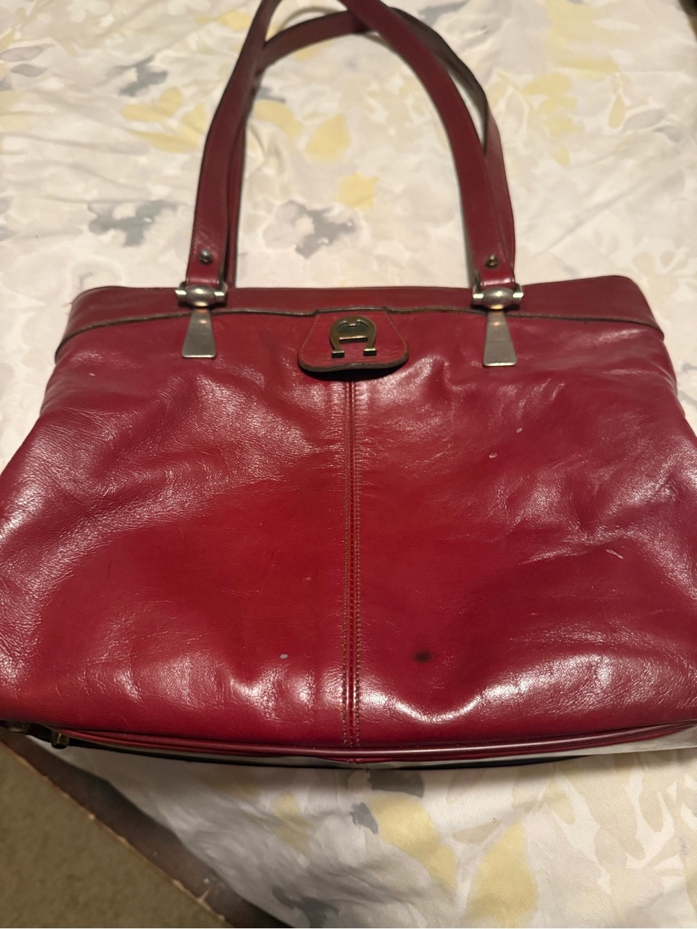 Etienne Aigner Red Leather Shoulder Bag with Silver-Tone Hardware